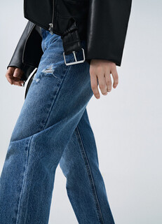 Прямые джинсы с винтажным эффектом, Синий O'stin