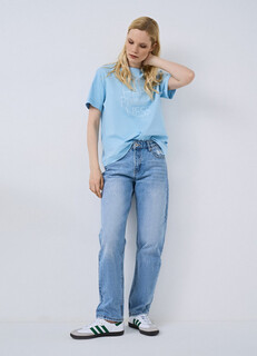 Прямые джинсы с винтажным эффектом, Голубой O'stin