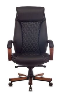 Кресло офисное Бюрократ T-9924WALNUT руководителя, цвет черный кожа с подголов. крестовина металл/дерево
