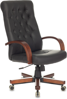 Кресло офисное Бюрократ T-9928WALNUT/ECO-B руководителя, крестовина металл/дерево, эко.кожа, цвет: черный