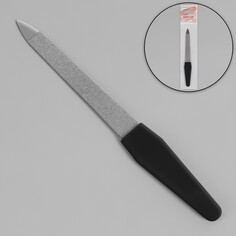 Пилка металлическая для ногтей, прорезиненная ручка, 12 см, цвет серебристый/черный Queen Fair