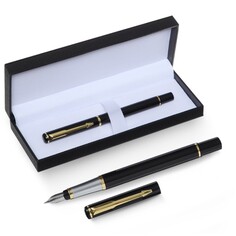 Ручка подарочная перьевая в кожзам футляре, корпус черный, золото, серебро Calligrata