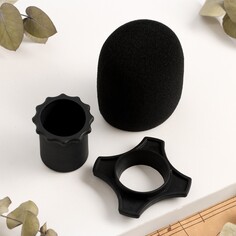 Набор аксессуаров для микрофона music life: ветрозащита, кольца противоскользящие, черный