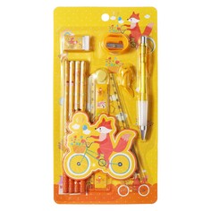 Набор канцелярский calligrata 9 предметов, 4 чернографитных карандаша, точилка, ластик, линейка, ручка, насадка-тренажер, желтый