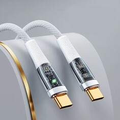 Кабель, 3 а, type-c - type-c, 66 w, прозрачный, tpe оплетка, 1 м, белый NO Brand