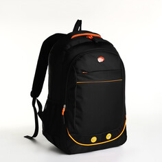 Рюкзак молодежный на молнии, 4 кармана, цвет черный/оранжевый NO Brand