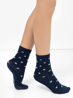 Высокие детские носки темно-синего цвета с сердечками и звездочками Mark Formelle