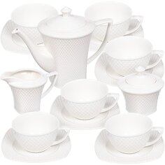Набор чайный фарфор, 15 предметов, на 6 персон, 220 мл, чайник 1100 мл, Lefard, Диаманд, 359-328