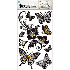Наклейки на стену наклейка ROOMDECOR Бабочки с цветами 24х41см, арт.PLA 0911