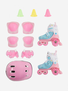 Набор детский: роликовые коньки, шлем, комплект защиты Street Runner, Розовый