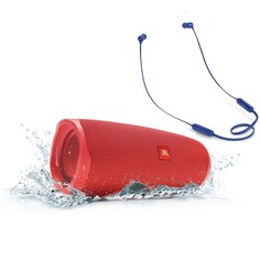 Влагозащищенные колонки JBL Charge 4 Red + T110BT Blue