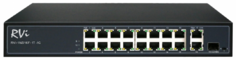 Коммутатор RVi RVi-1NS16F-1T-1C 19*портов с PoE 16хRJ45 10/100 Мбит, 2хRJ45 10/100/1000 Мбит/с Uplink портами, SFP 1000BaseSX/LX, PoE 802.3af, 802.3at
