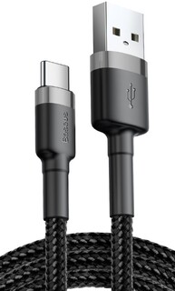 Кабель интерфейсный Baseus CATKLF-BG1 USB Type A - Type-C 3A, нейлоновая оплётка, 1m gray+black