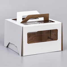 Коробка под торт 2 окна, с ручками, белая, 22 х 22 х 15 см Upak Land