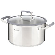 Кастрюля нержавеющая сталь, 5.7 л, с крышкой, крышка стекло, Daniks, Верма, CW-S071-24, индукция