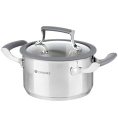 Кастрюля нержавеющая сталь, 1.7 л, с крышкой, крышка стекло, Daniks, Верма, CW-S071-16, индукция