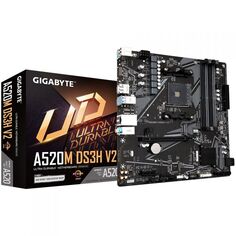 Материнская плата mATX GIGABYTE A520M DS3H V2 (AM4, AMD A520, 4*DDR4 (4733), 4*SATA 6G RAID, M.2, 2*PCIE, Glan, HDMI, DP, 4*USB 3.2, 2*USB 2.0)