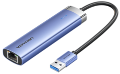 Сетевой адаптер Vention TGFSB USB 3.0 M/Gigabit Ethernet RJ45+OTG хаб 3xUSB синий - 0.15м.