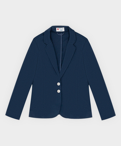 Пиджак из плотного трикотажа укороченный синий Button Blue