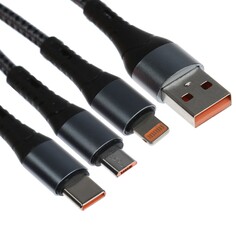 Кабель 3 в 1, microusb/type-c/lightning - usb, 3 а, 1.25 метра, серый NO Brand