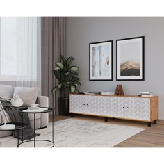 Тумба для тв hygge зигзаг 1844х451х530, цвет дуб / белый Клик Мебель