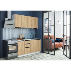 Кухонный гарнитур стиль 1600, дуб крафт золотой/белый/черный Клик Мебель