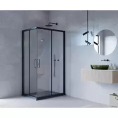 Душевой уголок Март Квадро Black прямоугольный 80x120 см черный профиль прозрачное стекло раздвижной Mart