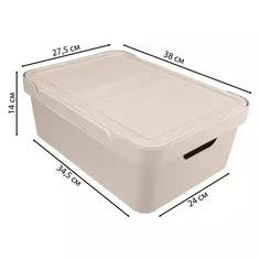 Ящик универсальный 38x27.5x14.1 см 12 л пластик с крышкой цвет бежевый Без бренда