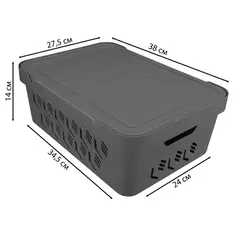Ящик с крышкой DeLUXE 38x27.6x14 см 12 л полипропилен цвет серый Бытпласт