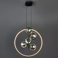 Люстра подвесная со светодиодной подсветкой Letto 5 ламп с пультом управления 22 м² регулируемый белый свет цвет черный/серый Schaffner