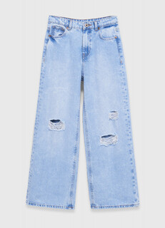 Широкие джинсы с разрывами для девочек, Голубой O'stin