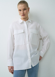 Рубашка с накладными карманами, Белый O'stin