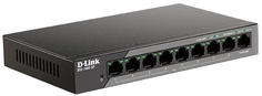 Коммутатор неуправляемый D-link DSS-100E-9P/B1A 8x10/100Base-TX PoE (PoE‐бюджет 92Вт, дальность до 250м), 1x10/100/1000Base-T