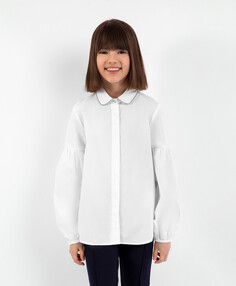 Блузка свободная с объёмными рукавами белая для девочки Gulliver