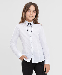 Блузка классическая со съемным бантом белая Button Blue