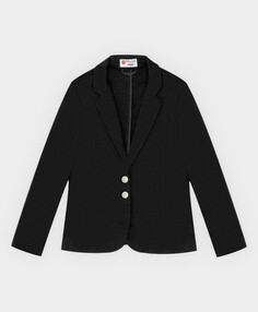 Пиджак укороченный черный из плотного трикотажа Button Blue