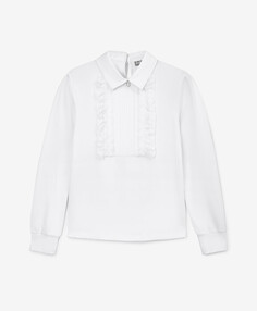Блузка с вставкой из плиссированного текстиля, белая, Gulliver