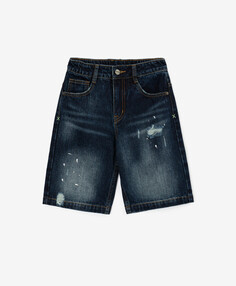 Шорты джинсовые с варкой, потертостями, повреждениями синие для мальчика Gulliver (170)