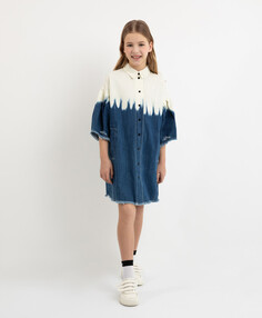 Платье силуэта оверсайз из тонкого денима голубое для девочки Gulliver (164)