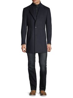 Пальто в стиле «автомобиль» из полушерсти Modern Fit с нагрудником Saks Fifth Avenue, темно-синий