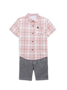 Комплект из двух предметов: рубашка и шорты в клетку для маленького мальчика Calvin Klein, розовый