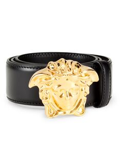 Кожаный ремень с логотипом Medusa Versace, черный