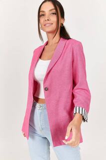 Женская куртка цвета фуксии в полоску на одной пуговице с рукавами armonika, розовый