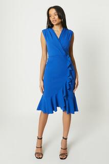 Кобальтовое платье миди из крепа с рюшами Debut London Debenhams, синий