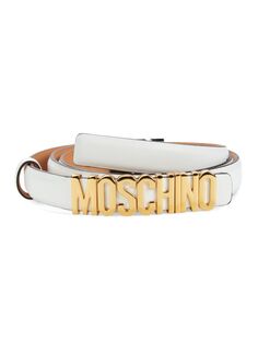 Кожаный ремень с логотипом Moschino, белый