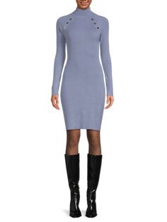 Платье-свитер с высоким воротником в рубчик Ellen Tracy, цвет Dusk Blue