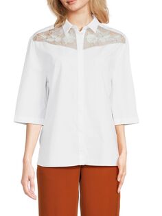 Рубашка с кружевной кокеткой Giambattista Valli, цвет Optical White