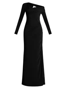 Асимметричное трикотажное платье с длинными рукавами Hervé Léger, черный