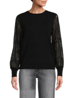 Кашемировый свитер с кружевными рукавами Sofia Cashmere, черный
