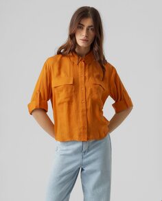 Женская рубашка с рукавом 3/4 и карманами. Vero Moda, апельсин